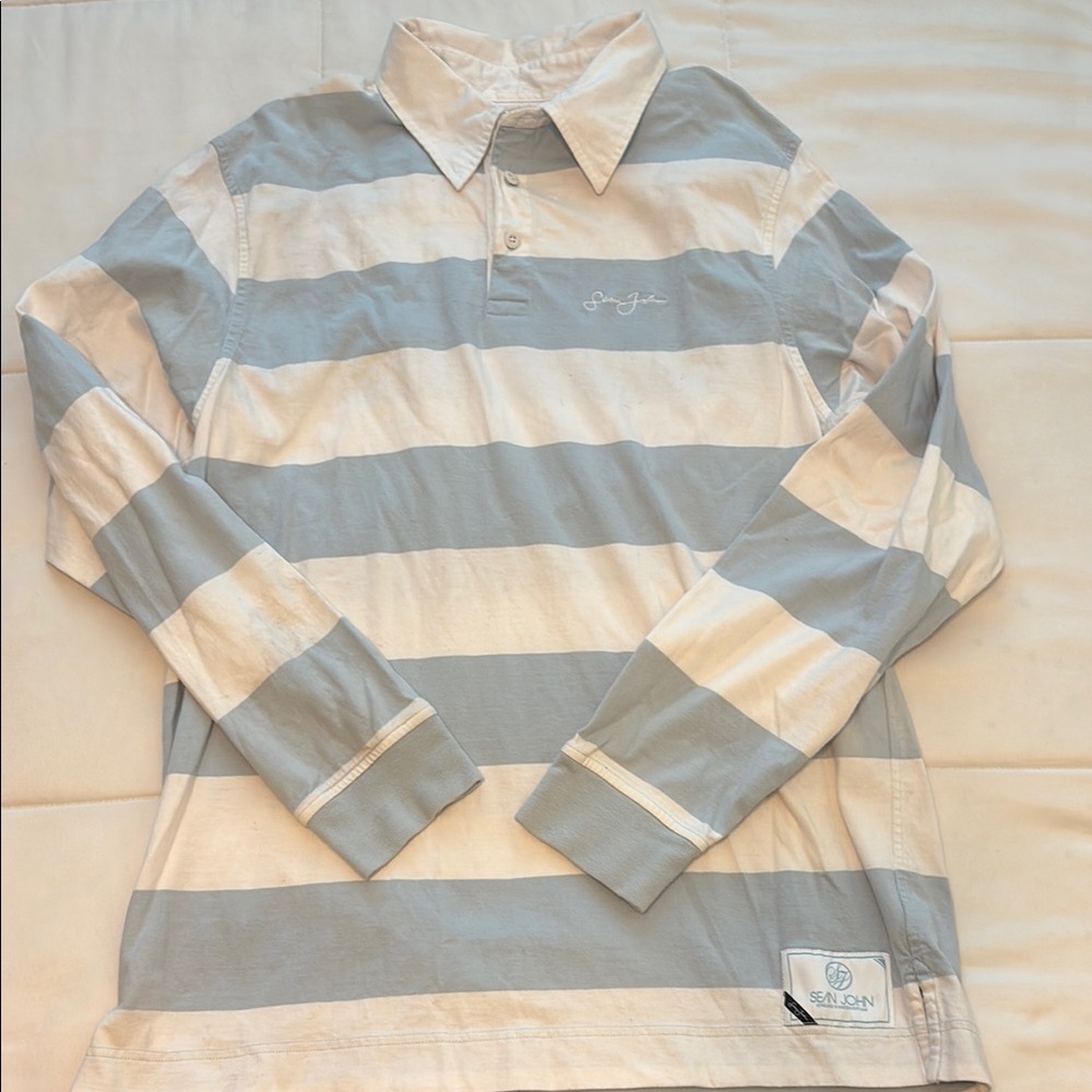 Sean John Sky Blue and White Rugby Shirt. 100% Cotton. Men's XL. Like new cond.